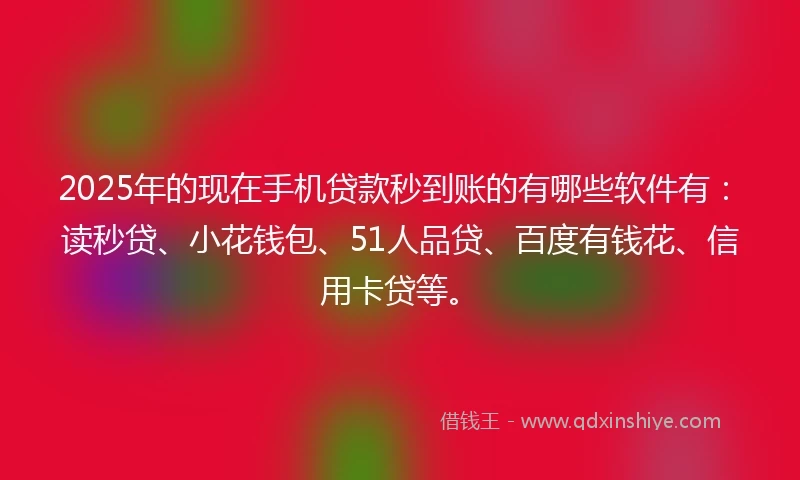 2025年的现在手机贷款秒到账的有哪些软件有：读秒贷、小花钱包、51人品贷、百度有钱花、信用卡贷等。