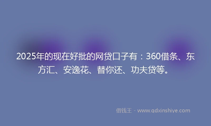 2025年的现在好批的网贷口子有：360借条、东方汇、安逸花、替你还、功夫贷等。