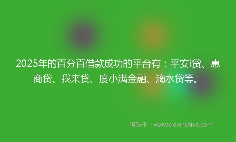 2025年的百分百借款成功的平台有：平安i贷、惠商贷、我来贷、度小满金融、滴水贷等。