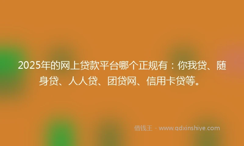 2025年的网上贷款平台哪个正规有：你我贷、随身贷、人人贷、团贷网、信用卡贷等。