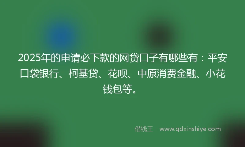 2025年的申请必下款的网贷口子有哪些有：平安口袋银行、柯基贷、花呗、中原消费金融、小花钱包等。