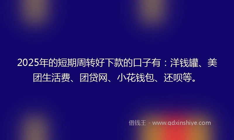 2025年的短期周转好下款的口子有：洋钱罐、美团生活费、团贷网、小花钱包、还呗等。