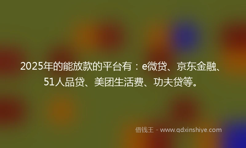 2025年的能放款的平台有:e微贷、京东金融、51人品贷、美团生活费、功夫贷等。