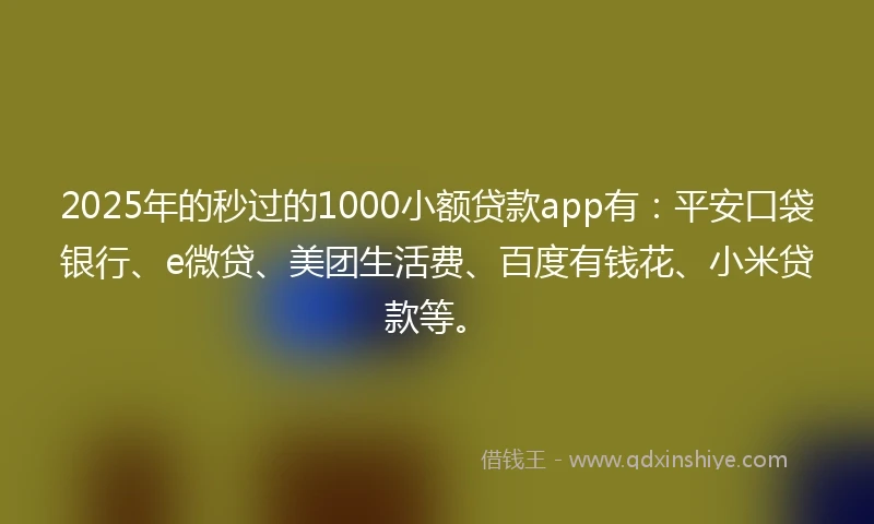 2025年的秒过的1000小额贷款app有：平安口袋银行、e微贷、美团生活费、百度有钱花、小米贷款等。
