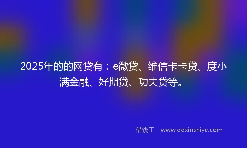 2025年的的网贷有：e微贷、维信卡卡贷、度小满金融、好期贷、功夫贷等。