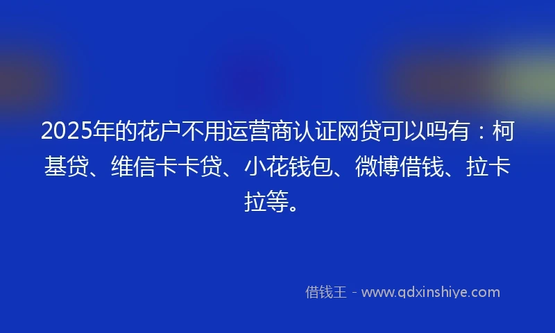 2025年的花户不用运营商认证网贷可以吗有：柯基贷、维信卡卡贷、小花钱包、微博借钱、拉卡拉等。