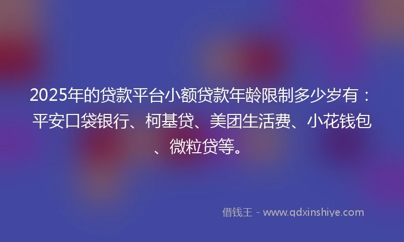 2025年的贷款平台小额贷款年龄限制多少岁有：平安口袋银行、柯基贷、美团生活费、小花钱包、微粒贷等。