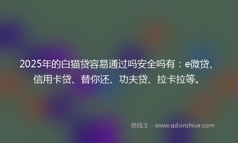 2025年的白猫贷容易通过吗安全吗有：e微贷、信用卡贷、替你还、功夫贷、拉卡拉等。