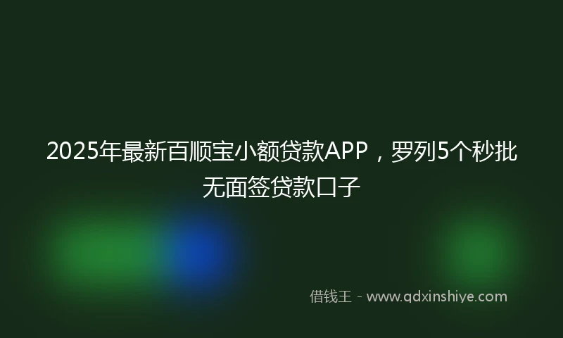 2025年最新百顺宝小额贷款APP，罗列5个秒批无面签贷款口子