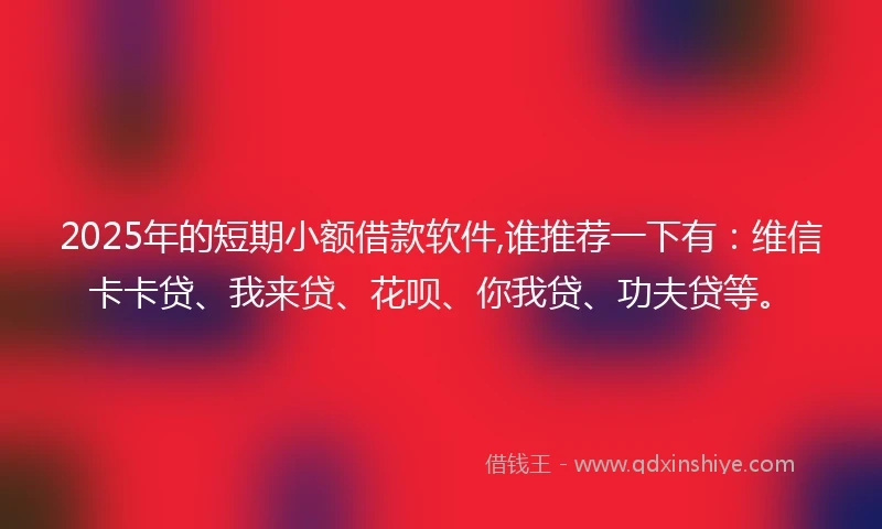 2025年的短期小额借款软件,谁推荐一下有：维信卡卡贷、我来贷、花呗、你我贷、功夫贷等。