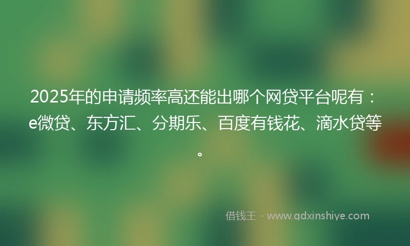 2025年的申请频率高还能出哪个网贷平台呢有：e微贷、东方汇、分期乐、百度有钱花、滴水贷等。