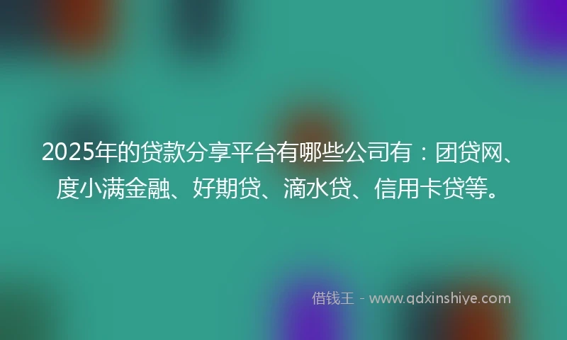 2025年的贷款分享平台有哪些公司有：团贷网、度小满金融、好期贷、滴水贷、信用卡贷等。