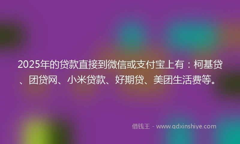 2025年的贷款直接到微信或支付宝上有：柯基贷、团贷网、小米贷款、好期贷、美团生活费等。