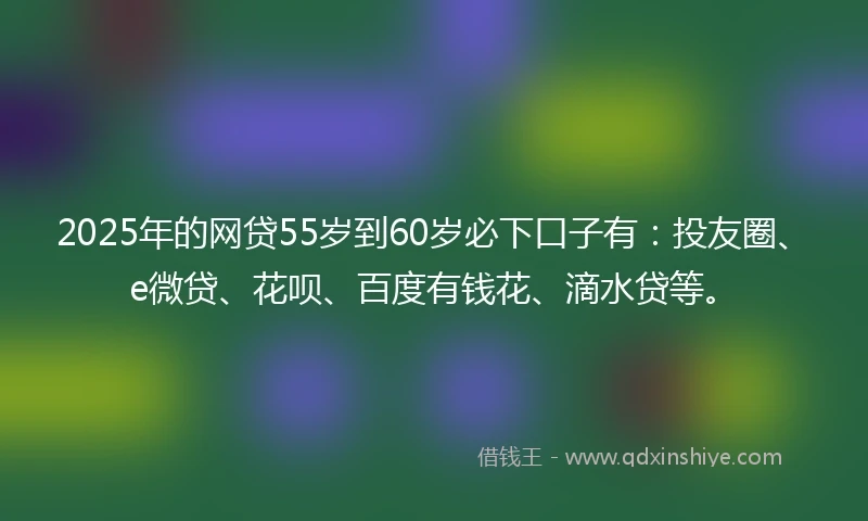 2025年的网贷55岁到60岁必下口子有：投友圈、e微贷、花呗、百度有钱花、滴水贷等。