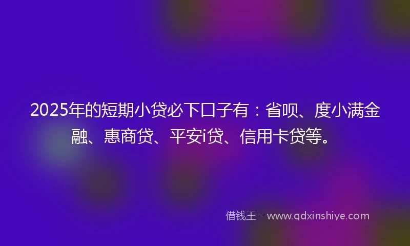 2025年的短期小贷必下口子有：省呗、度小满金融、惠商贷、平安i贷、信用卡贷等。