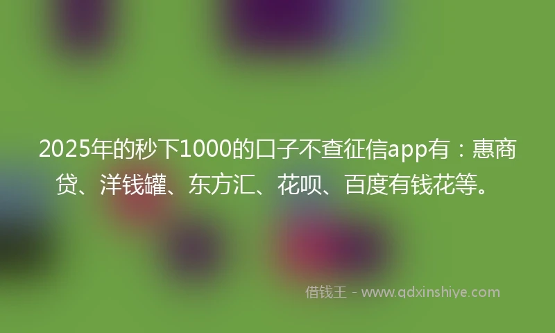 2025年的秒下1000的口子不查征信app有：惠商贷、洋钱罐、东方汇、花呗、百度有钱花等。