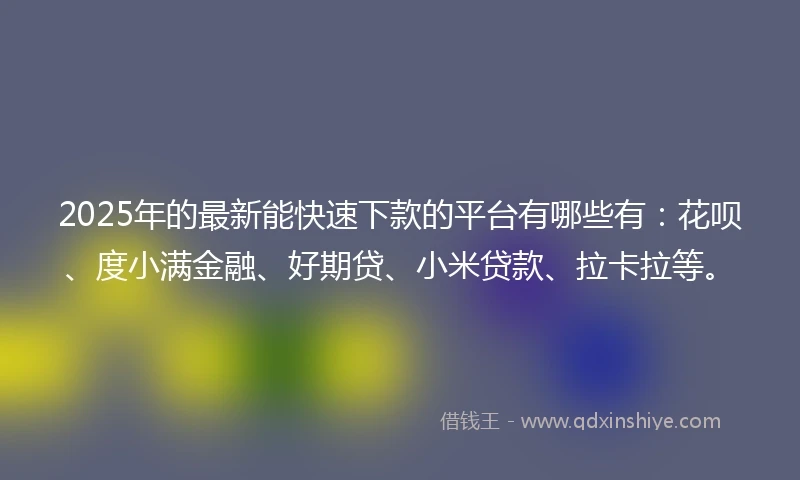 2025年的最新能快速下款的平台有哪些有：花呗、度小满金融、好期贷、小米贷款、拉卡拉等。