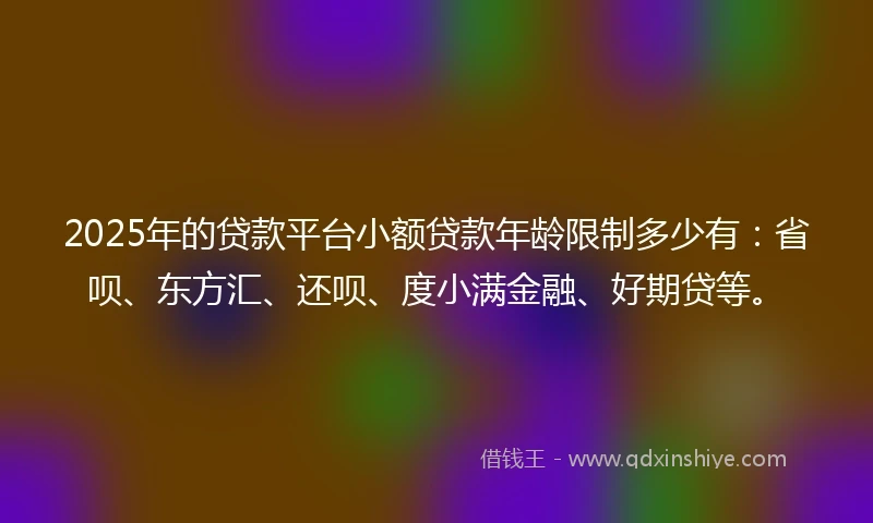 2025年的贷款平台小额贷款年龄限制多少有:省呗、东方汇、还呗、度小满金融、好期贷等。