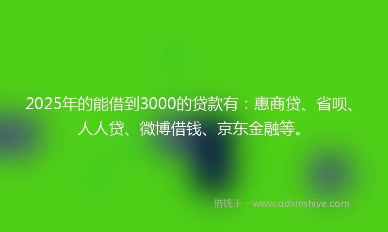 2025年的能借到3000的贷款有：惠商贷、省呗、人人贷、微博借钱、京东金融等。