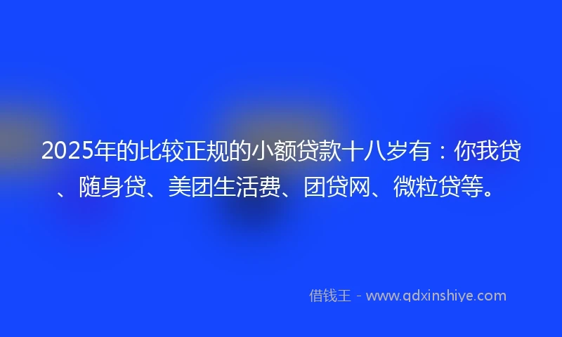 2025年的比较正规的小额贷款十八岁有：你我贷、随身贷、美团生活费、团贷网、微粒贷等。