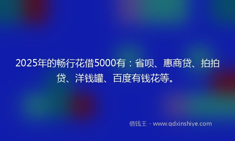 2025年的畅行花借5000有：省呗、惠商贷、拍拍贷、洋钱罐、百度有钱花等。