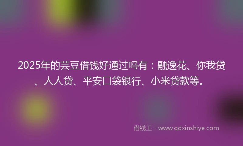 2025年的芸豆借钱好通过吗有：融逸花、你我贷、人人贷、平安口袋银行、小米贷款等。