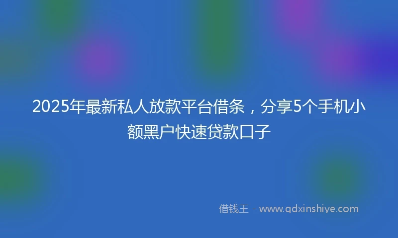 2025年最新私人放款平台借条，分享5个手机小额黑户快速贷款口子