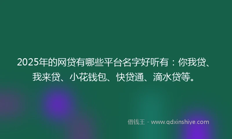 2025年的网贷有哪些平台名字好听有：你我贷、我来贷、小花钱包、快贷通、滴水贷等。