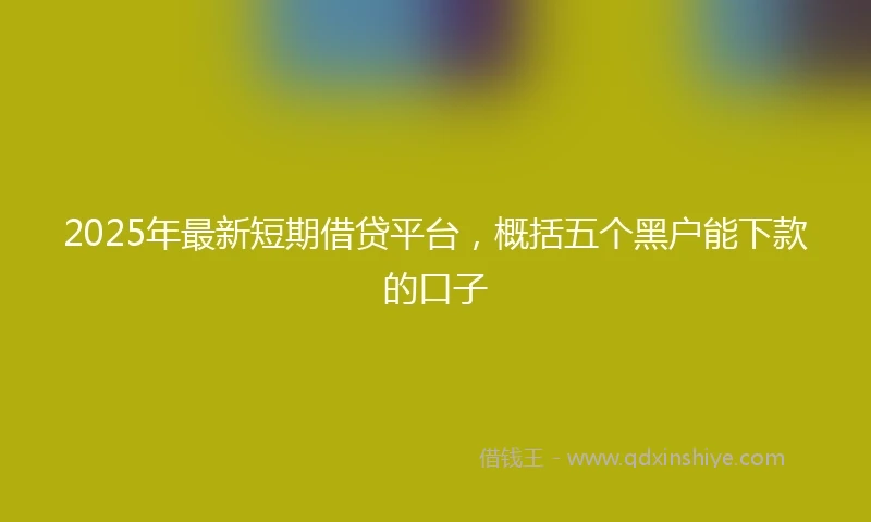 2025年最新短期借贷平台，概括五个黑户能下款的口子