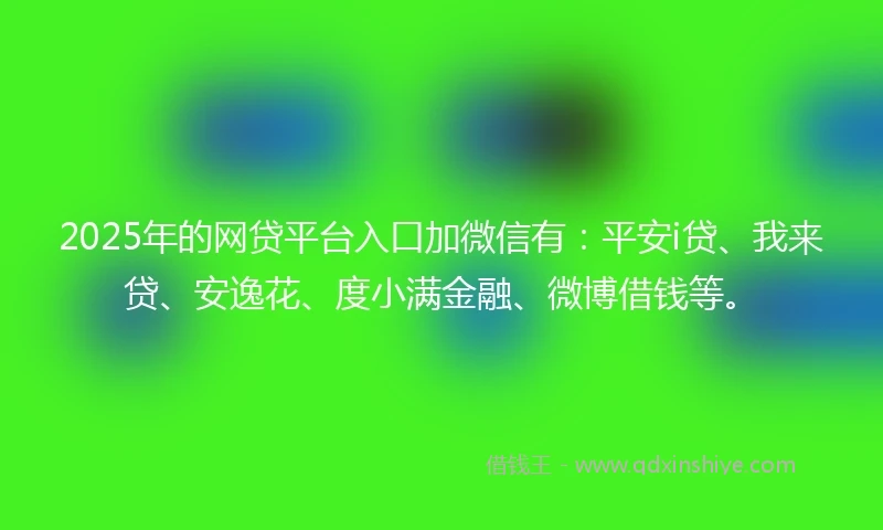 2025年的网贷平台入口加微信有：平安i贷、我来贷、安逸花、度小满金融、微博借钱等。