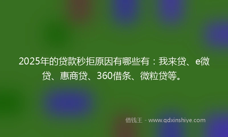 2025年的贷款秒拒原因有哪些有：我来贷、e微贷、惠商贷、360借条、微粒贷等。