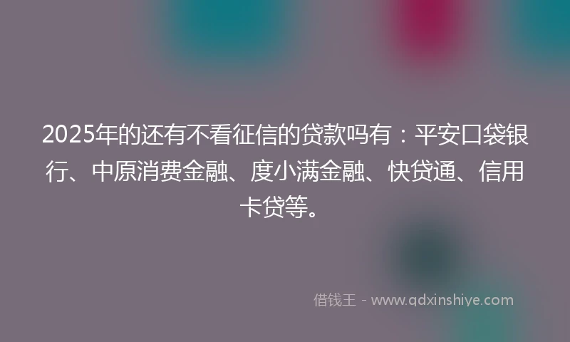 2025年的还有不看征信的贷款吗有：平安口袋银行、中原消费金融、度小满金融、快贷通、信用卡贷等。