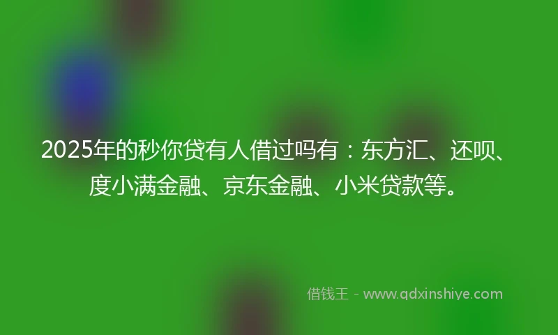 2025年的秒你贷有人借过吗有：东方汇、还呗、度小满金融、京东金融、小米贷款等。
