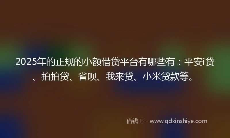 2025年的正规的小额借贷平台有哪些有：平安i贷、拍拍贷、省呗、我来贷、小米贷款等。