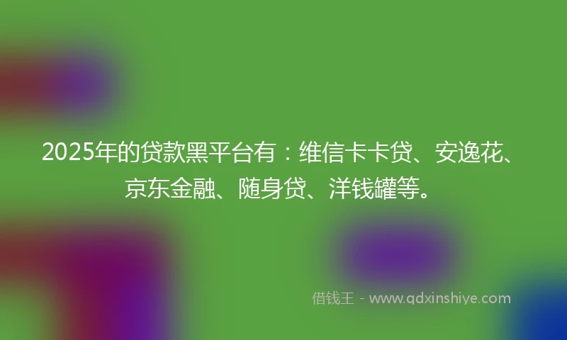 2025年的贷款黑平台有：维信卡卡贷、安逸花、京东金融、随身贷、洋钱罐等。