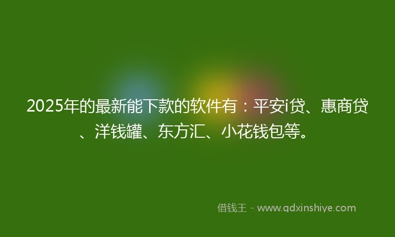 2025年的最新能下款的软件有：平安i贷、惠商贷、洋钱罐、东方汇、小花钱包等。