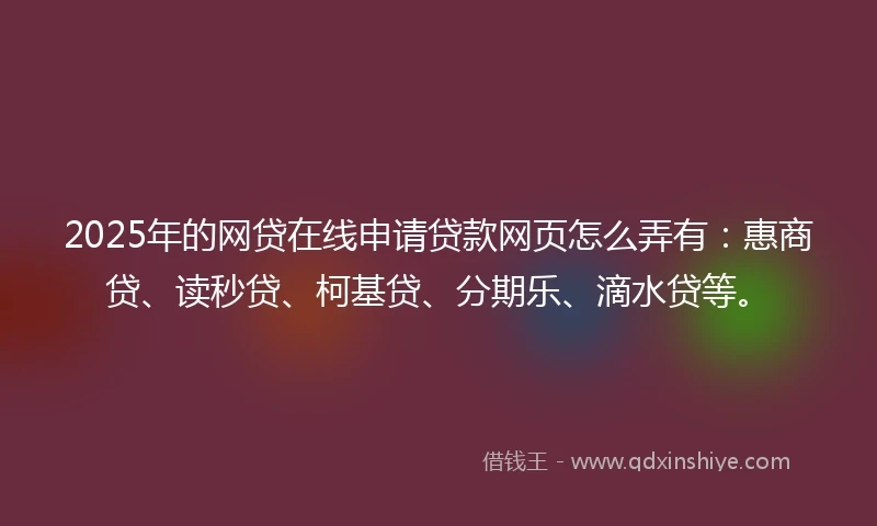 2025年的网贷在线申请贷款网页怎么弄有：惠商贷、读秒贷、柯基贷、分期乐、滴水贷等。