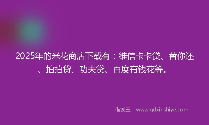 2025年的米花商店下载有：维信卡卡贷、替你还、拍拍贷、功夫贷、百度有钱花等。