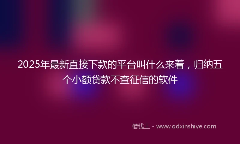 2025年最新直接下款的平台叫什么来着，归纳五个小额贷款不查征信的软件
