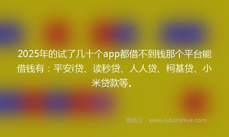 2025年的试了几十个app都借不到钱那个平台能借钱有：平安i贷、读秒贷、人人贷、柯基贷、小米贷款等。