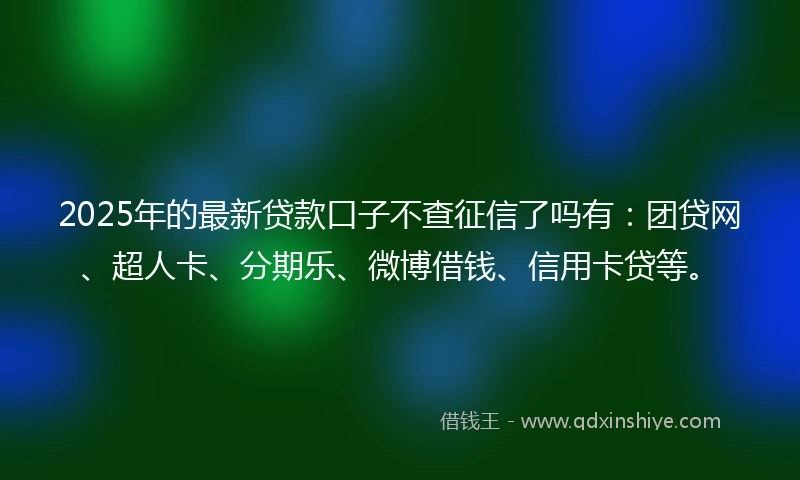 2025年的最新贷款口子不查征信了吗有：团贷网、超人卡、分期乐、微博借钱、信用卡贷等。