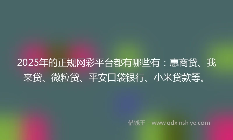 2025年的正规网彩平台都有哪些有：惠商贷、我来贷、微粒贷、平安口袋银行、小米贷款等。