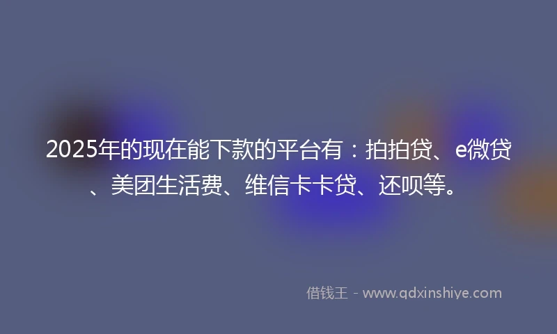 2025年的现在能下款的平台有：拍拍贷、e微贷、美团生活费、维信卡卡贷、还呗等。