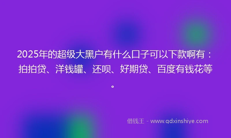 2025年的超级大黑户有什么口子可以下款啊有：拍拍贷、洋钱罐、还呗、好期贷、百度有钱花等。