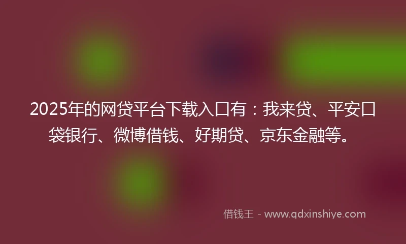 2025年的网贷平台下载入口有：我来贷、平安口袋银行、微博借钱、好期贷、京东金融等。