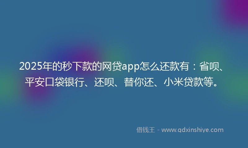 2025年的秒下款的网贷app怎么还款有：省呗、平安口袋银行、还呗、替你还、小米贷款等。