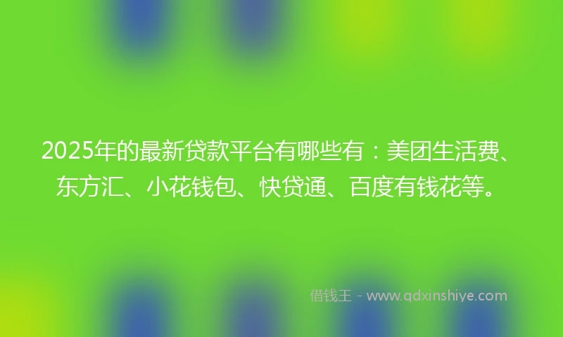 2025年的最新贷款平台有哪些有:美团生活费、东方汇、小花钱包、快贷通、百度有钱花等。