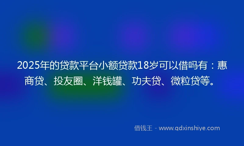 2025年的贷款平台小额贷款18岁可以借吗有：惠商贷、投友圈、洋钱罐、功夫贷、微粒贷等。