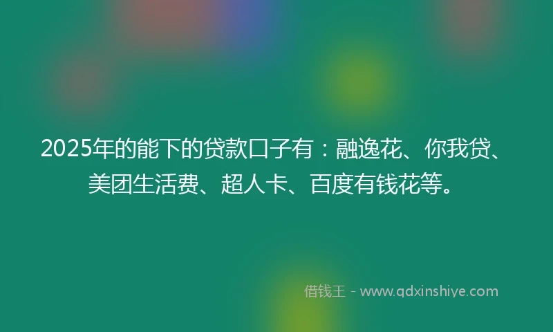 2025年的能下的贷款口子有：融逸花、你我贷、美团生活费、超人卡、百度有钱花等。