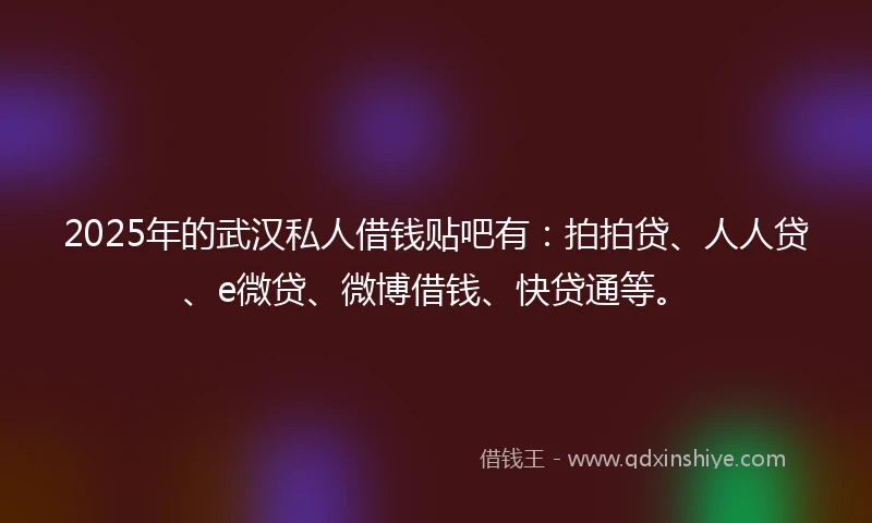 2025年的武汉私人借钱贴吧有：拍拍贷、人人贷、e微贷、微博借钱、快贷通等。